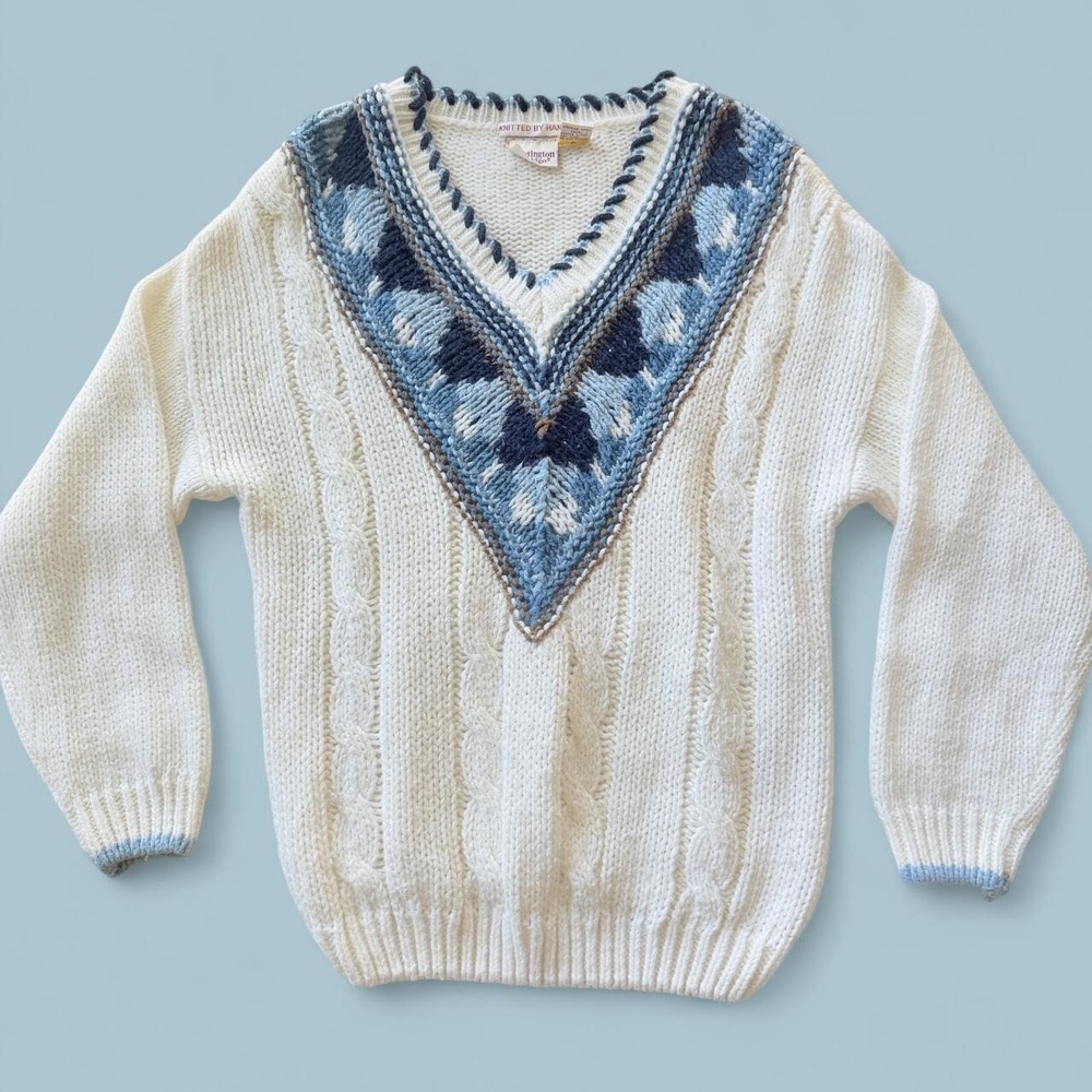 Huntington Ridge Women's Sweater, Small, Hand Knit Cable Knit V-Neck